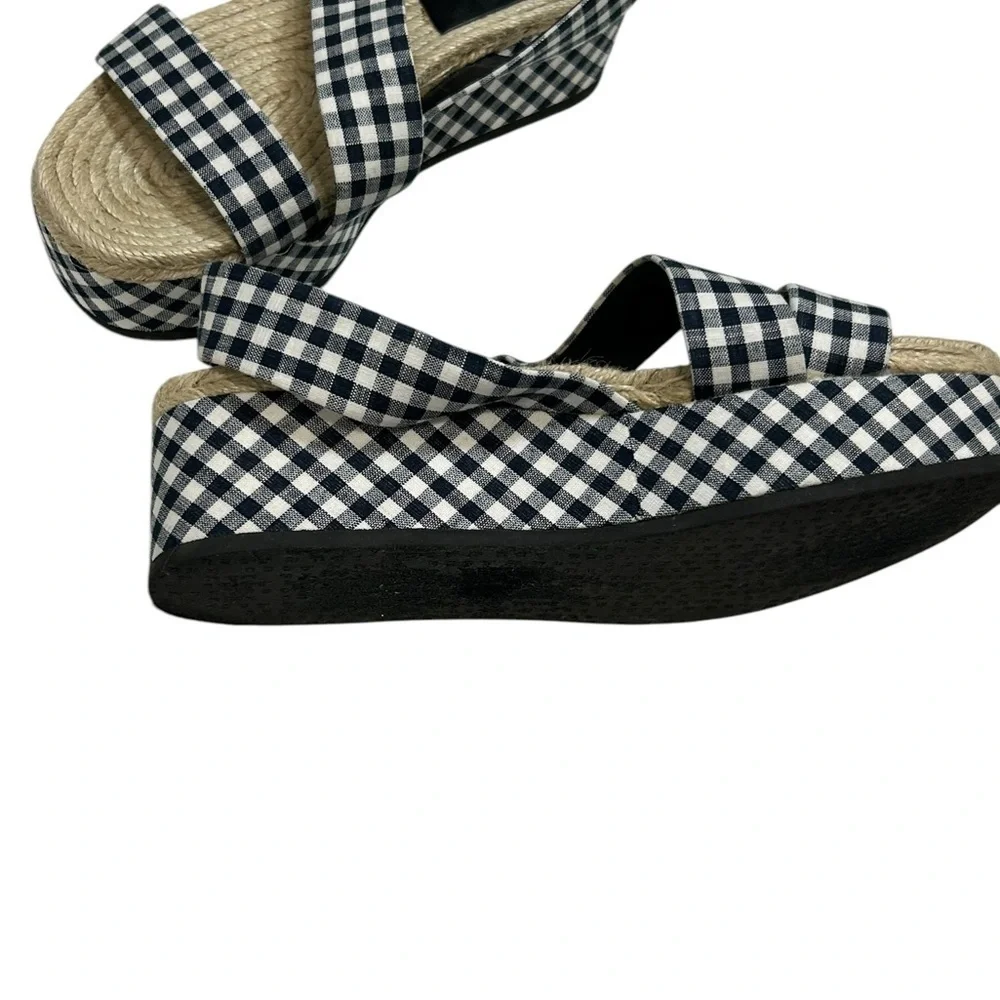 Rag & Bone Checkered Gingham Ankle Strap Megan Platform Sandals 7.5 Blue White
